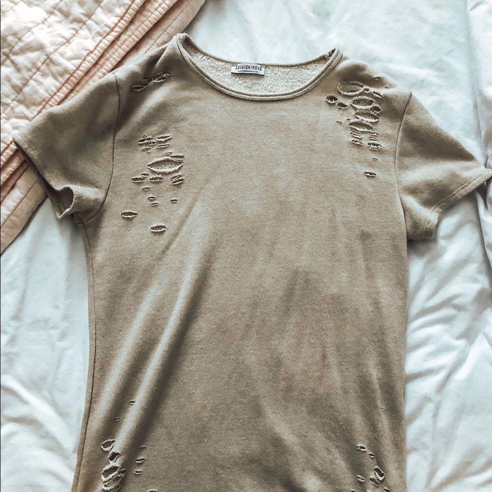 Distressed T Shirt Dress - FASHION NOVA